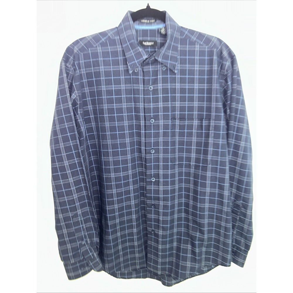 Van Heusen Wrinkle Free Men's Long Sleeve Shirt Small Blue Checker 14-141/2